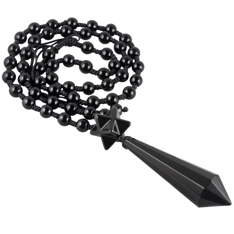 Black Obsidian TUMBEELLUWA целебный Кристалл Merkaba цепочка с заострённым кулоном с цепочкой из бисера Регулируемая, Chakra драгоценный камень гадание с помощью маятника ювелирные изделия - Окраска металла: Black Obsidian