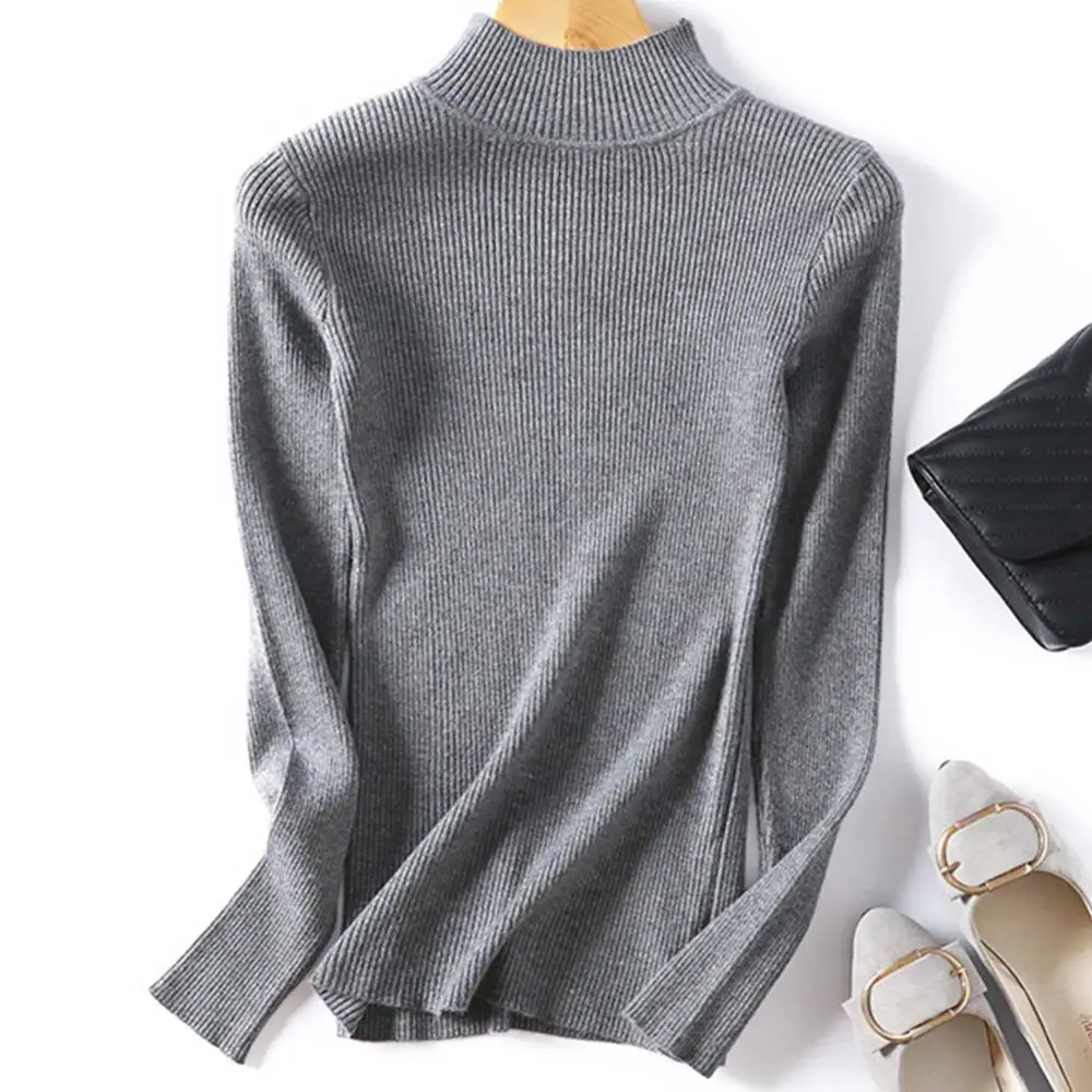 

Autumn Winter Casual Women Turtleneck Solid Color Slim Thin Sweater Knitted Elastic Jumper Female Clothing One Size Korean Style