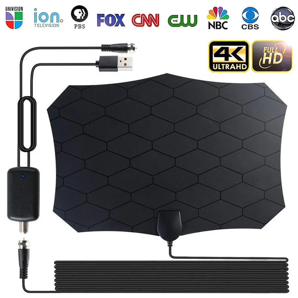 

980miles High Quality 4K 25dB High Gain HD TV DTV Box Digital TV Antenna 50 Miles Booster Active Indoor Aerial HD Flat Design