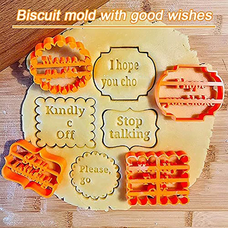 

1/4Pcs Cookie Molds With Good Wishes Cookie Form with Fun and Irreverent Phrases Cookie Moulds For Baking Biscuit Cutters