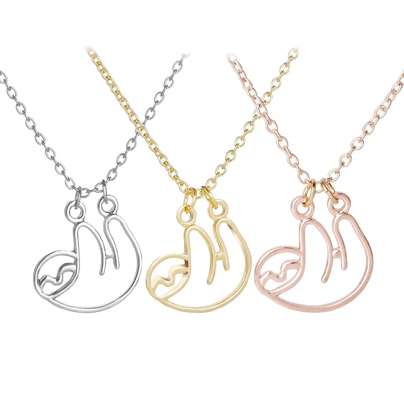 

Cute Small Sloth Necklace 3 Colors Hollow Design Animal Pendant Sloths Jewelry Animal Charm Necklace