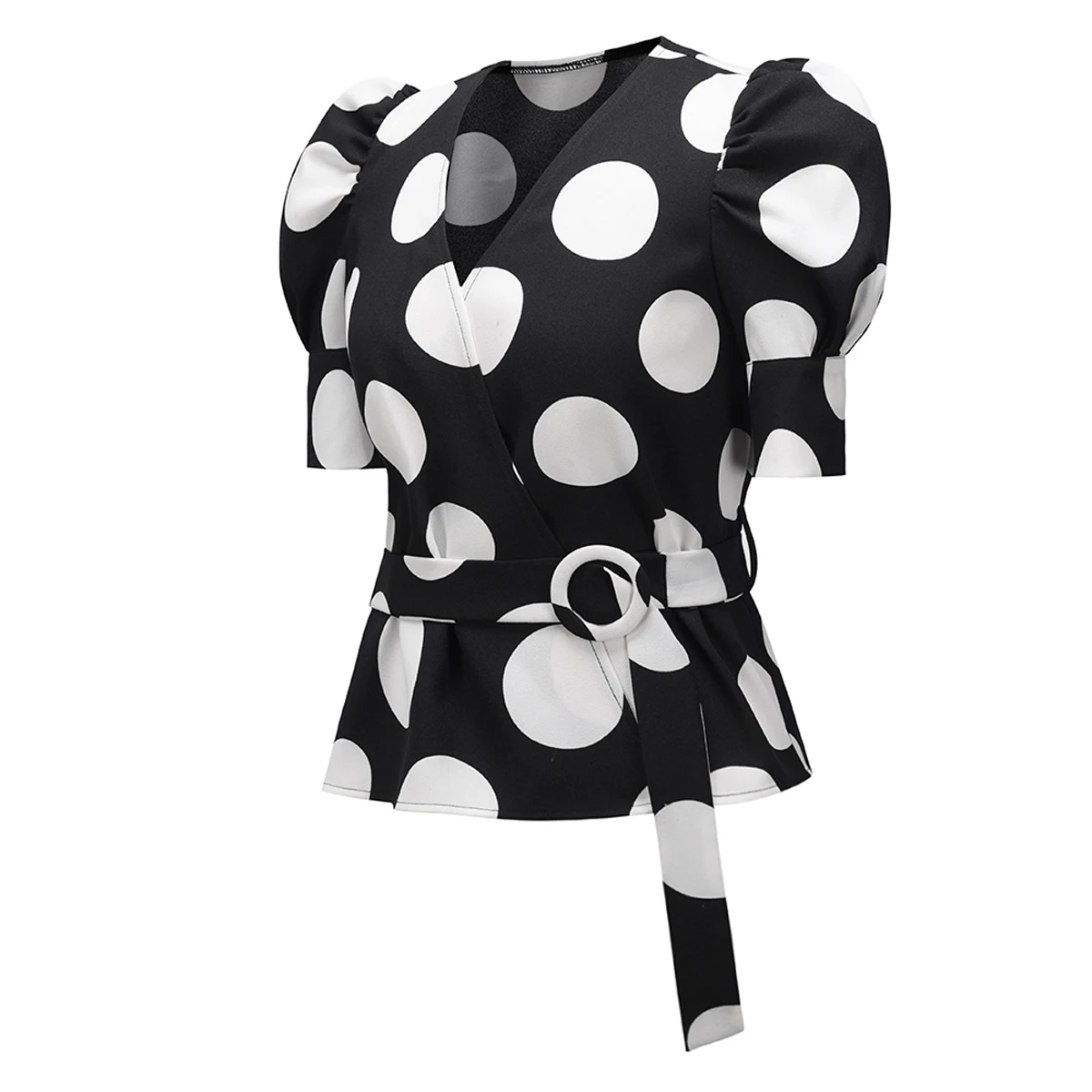 

Summer Women Puff Sleeve V-Neck Dot Tops Pullover Blouse Ladies Casual Short Sleeve Tops Shirts