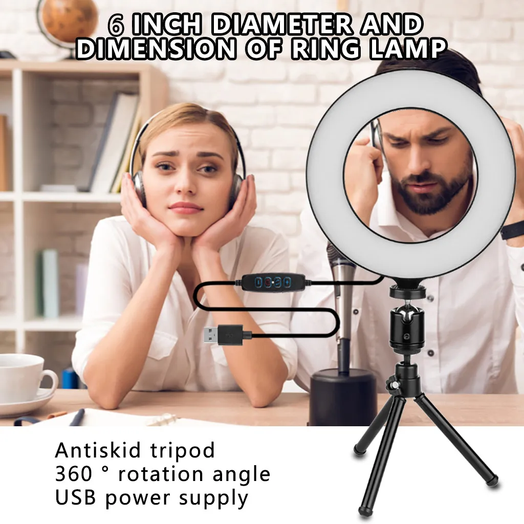Светодиодный кольцевой светильник 6 дюймов лампа для селфи камеры студийного