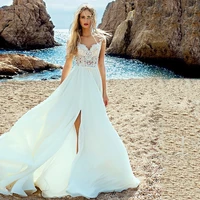 simple wedding dresses beach wedding dresses sexy side slit cap sleeves lace appliques floor length long bridal gown sweep train