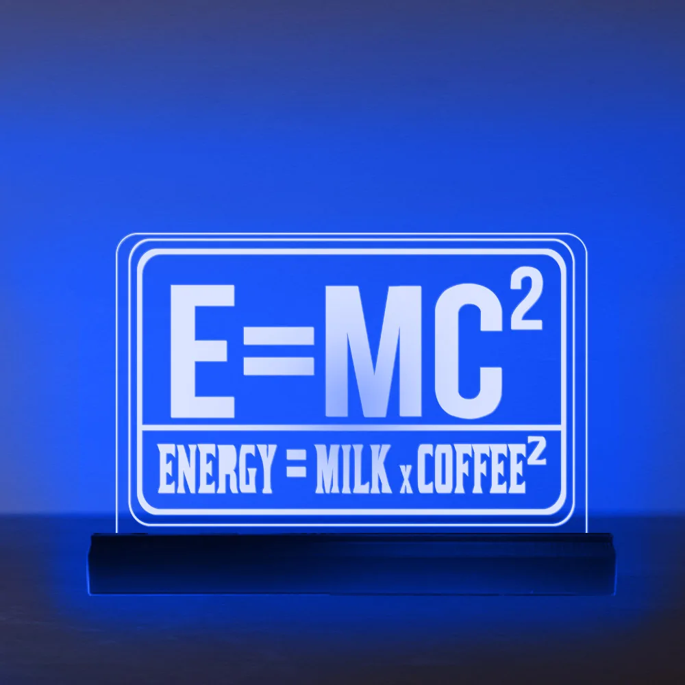 

Забавная кофейная цитата, персонализированная 3D Ночная лампа E = MC2, акриловая светодиодная подсветка, логотип ручной работы, уютное настрое...