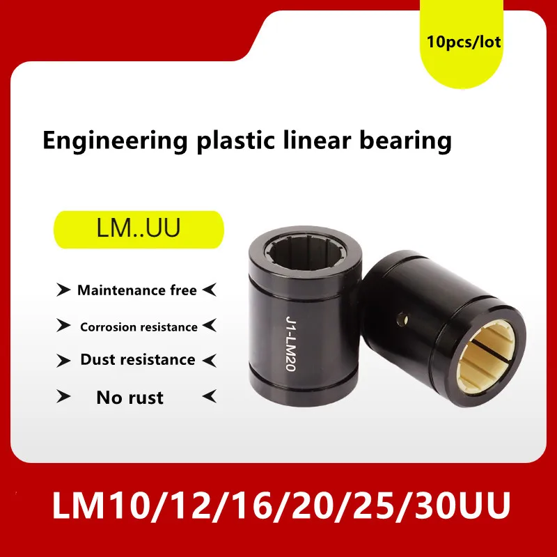 

10pcs Precision engineering plastic linear bearing LM10UU LM12UU LM16UU LM20UU LM25UU linear Bushing rail rod shaft CNC parts