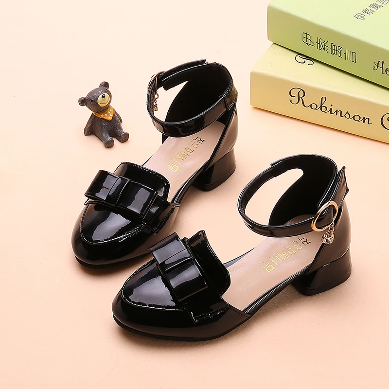 

Girls Leather Shoes Summer Fashion Solid Color Bowtie Girls Princess Shoes Low Heel Children Student Dance Shoes SC204