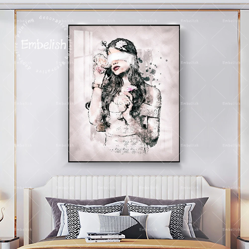 

1 Pieces Beautiful Girl With Flowers Portrait Wall Art Pictures For Living Room HD Print Canvas Painting Home Decor Artworks