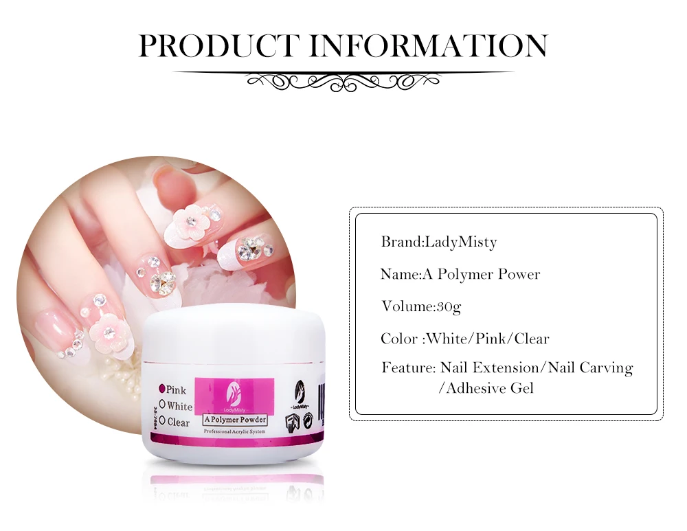 Набор для наращивания ногтей из акриловой пудры с кристаллами 3 цвета блестящий