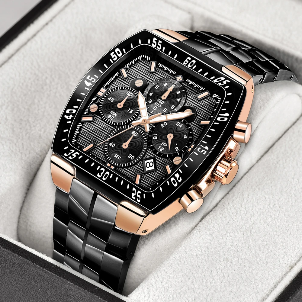 Reloj Hombre WWOOR 2021 New Mens Watches Black Stainless Steel Sports Chronograph Luxury Quartz Wristwatch Waterproof Clock Male