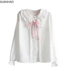 Женская шифоновая блузка XUANHAO, белая блузка с длинными рукавами и воротником Питера Пэна в стиле мори для девочек, школьная форма, топ на осень