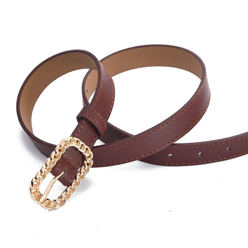 

Women Belt Golden Square Pin Buckle Luxury Designer High Quality Jeans Fashion Waistband PU Black Grey Coffee Camel Navy Beige