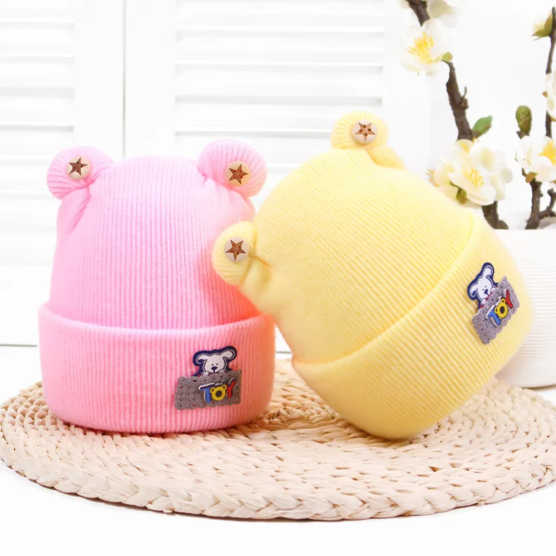 Baby 0-1 Years Hats Rabbit Ear Bonnet Hat for Child Cartoon English Alphabet Cashmere Cap Autumn Winter Newborn Warm Knitted | Детская