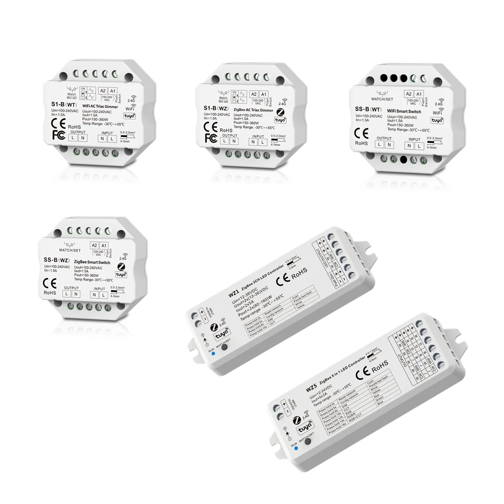 

S1-B SS-B WZ1 WZ5 беспроводной Радиочастотный Wifi Triac Tuya Zigbee преобразователь Push Dim Cloud Голосовое управление одиночный двойной Col CCT RGBW RGB + CCT
