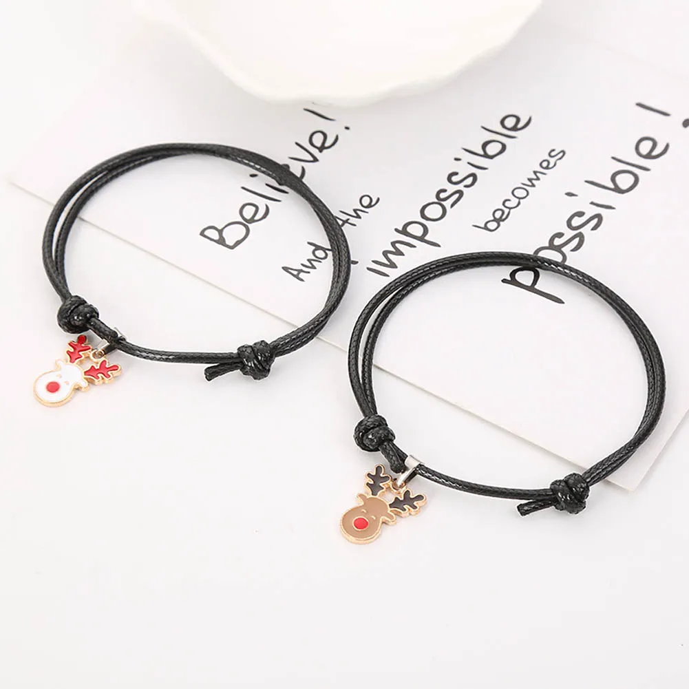 

2pcs Couple Creative Personality Couple Bracelet Men And Women Charm Girl Bracelet Jewelry Lover Gift Woven Elk Gloves Snowman