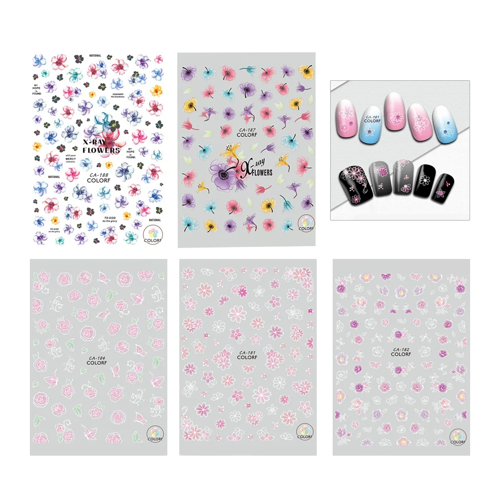

10 Sheets Colored Flower Nail Art Sticker Tip Decal Manicure Decoration Nail Art Tip for Children and Girls (2pcs for each Patte