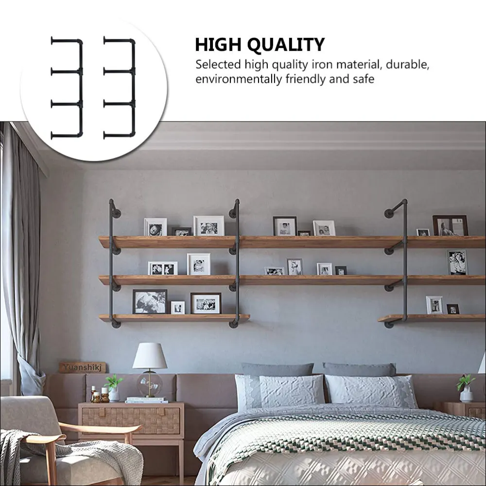 

2Pcs Practical Iron Racks Wall-mounted Shelf Supports Open Bookshelves Black