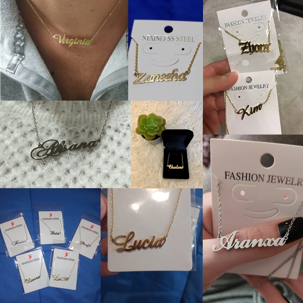 

Nach Naam Halskette Edelstahl Angepasst Personalisierte Korte Rose Goud Halsband Halskette Anhnger Typenschild Geschenk