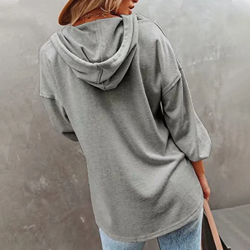 

Oversized Sweatshirt Women Loose Hoodies Pullovers Solid Color Casual Button Sweatshirts Ladies Vintage Long Sleeve Women Tops