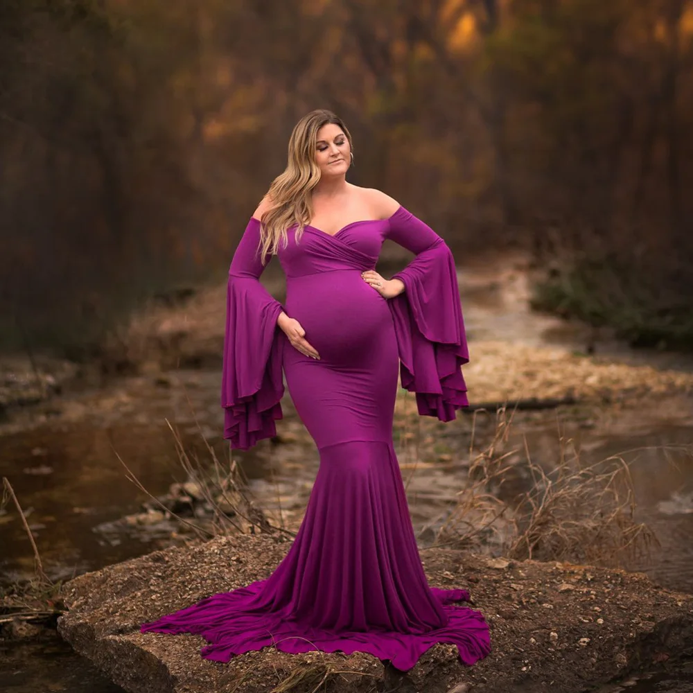 Сексуальное платье для беременных с рюшами длинное фотосъемки макси детского