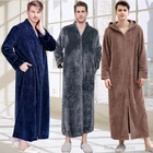 Мужские зимние теплые очень длинные фланелевые топы для сна, женская ночная рубашка из кораллового флиса, комбинезон с капюшоном на молнии и длинным рукавом, комплекты одежды