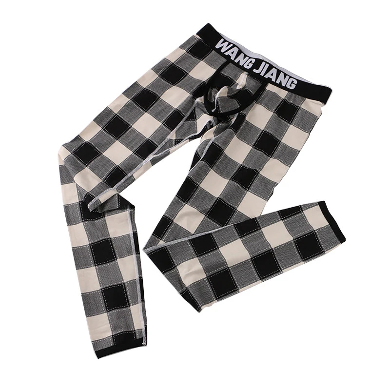 

AIIOU Men Long Winter Sleeping Pants Thin Thermal Men Underwear Plaid Bottoms Mens Warm Pants Fashion Sexy Underwear Legging