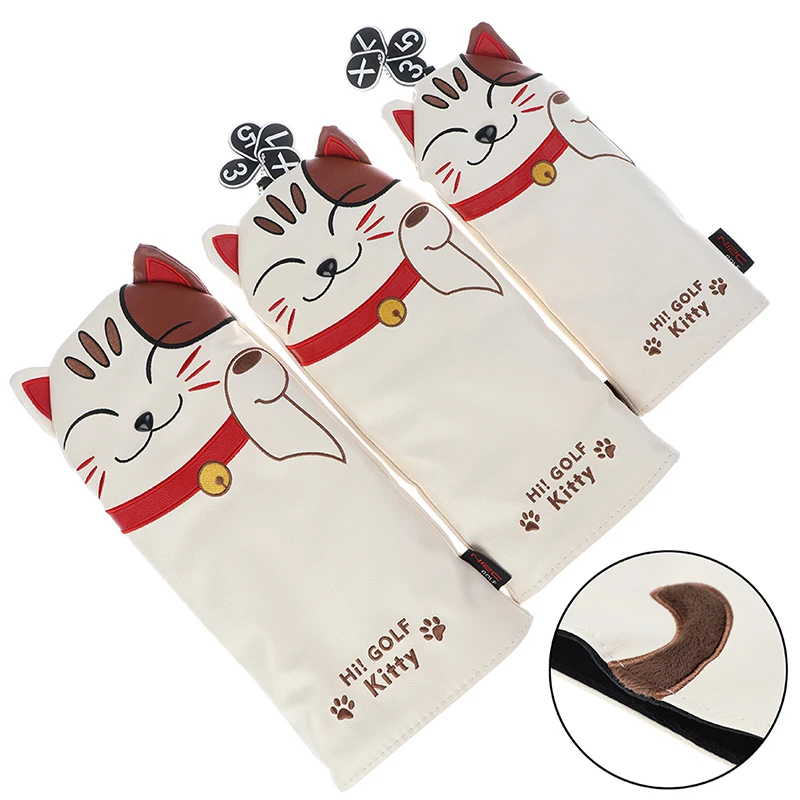 

1/3pcs Golf Club Head Covers Cartoon Animal Cat Headcover Driver Fairway Wood Hybrid Covers Set