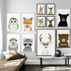 Картина на холсте детская, с изображением животных, оленя, кролика, лисы, совы