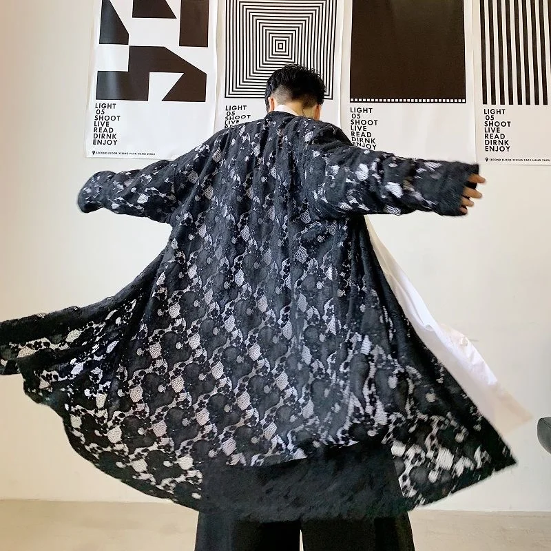 Мужские длинные тренчкоты темно синее вязаное универсальное пальто черная