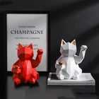 Современная Геометрическая коробка для хранения, кошка удачи, украшения из смолы, статуэтки для молочного кофе, украшения для дома, гостиной, скульптуры, ремесла