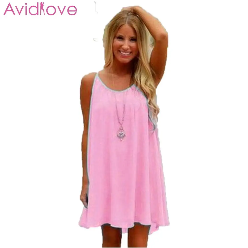 Женское Модное шифоновое платье без рукавов с круглым вырезом и открытой