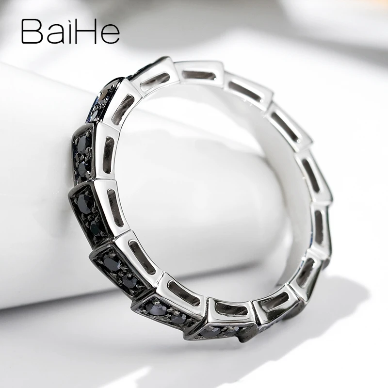 BAIHE Solid 14K белое золото+ черное золото Сертифицированный круглый вырез около 0.39ct натуральные черные Алмазы обручальные свадебные женские кольца мужское кольцо красивые и элегантные модные тонкие украшения в подарок паре кольцо