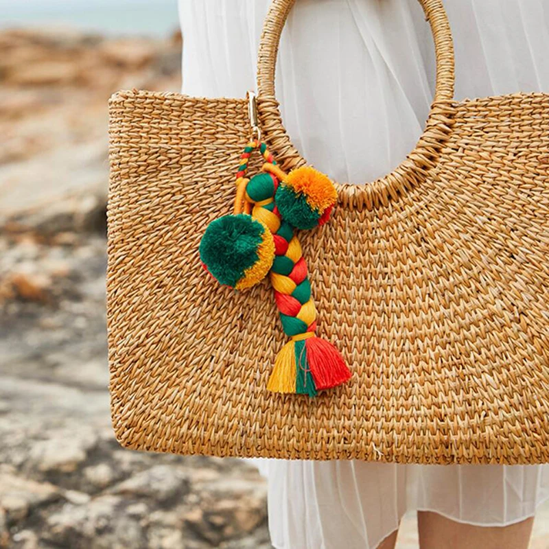 Богемная цветная сумка с кисточкой кулон 21 см ручная оплетка застежка пряжки