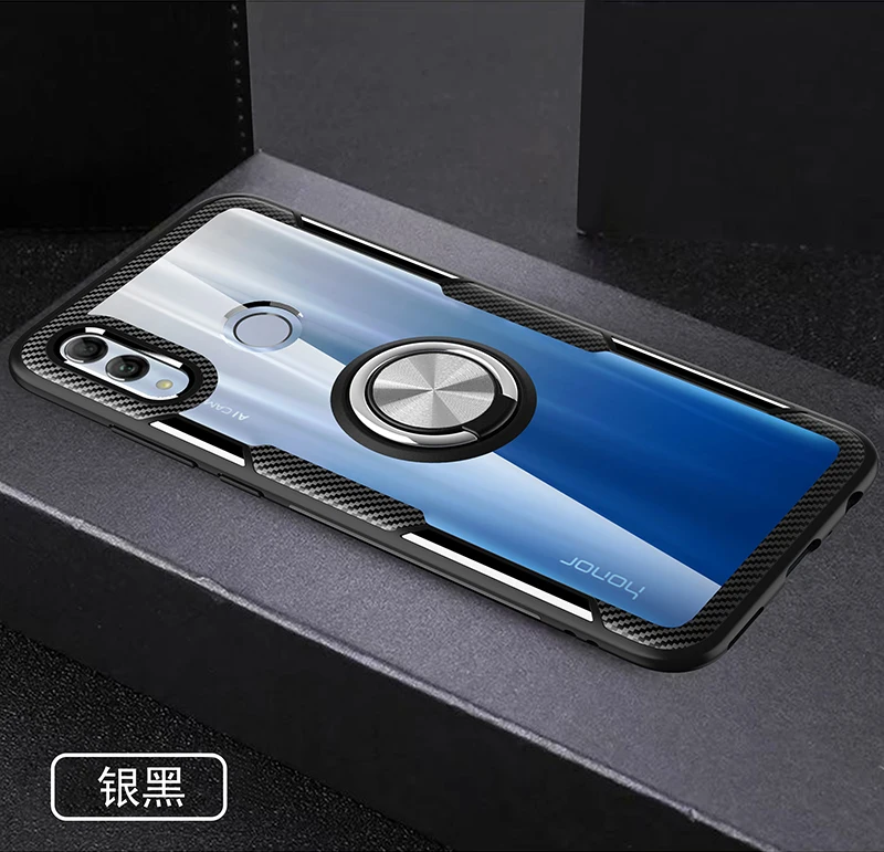 Чехол для huawei honor 20, чехол для honor 20 Pro с магнитной опорой, кольцевой чехол для honor 10, 10 lite, honor play, прозрачный чехол - Цвет: black silvery