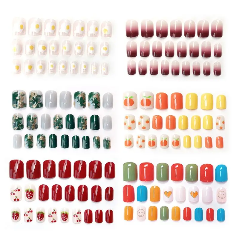 24 шт./компл. милые модные фрукты накладные ногти для ног Готовые Ногти простая