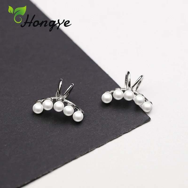 

Hongye Moon Shape Quality Pearl Clip Earrings 925 Sterling Silver Party Birthday Fashion Korean Sweet Wedding Fine Jewelry 2020