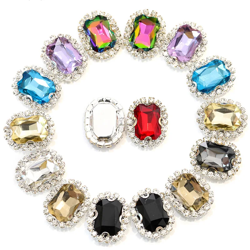 10x14 мм 10 шт. стеклянная Пряжка по краю прямоугольной формы пришивные стразы с