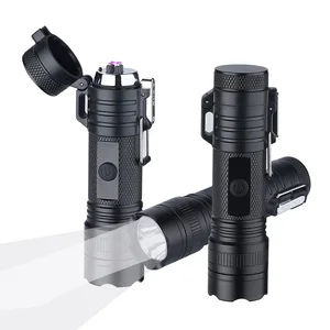 Водонепроницаемый фонарик USB, электрическая зажигалка с защитой от ветра, перезаряжаемый беспламенный фонарик с двойной дугой, для походов и пешего туризма