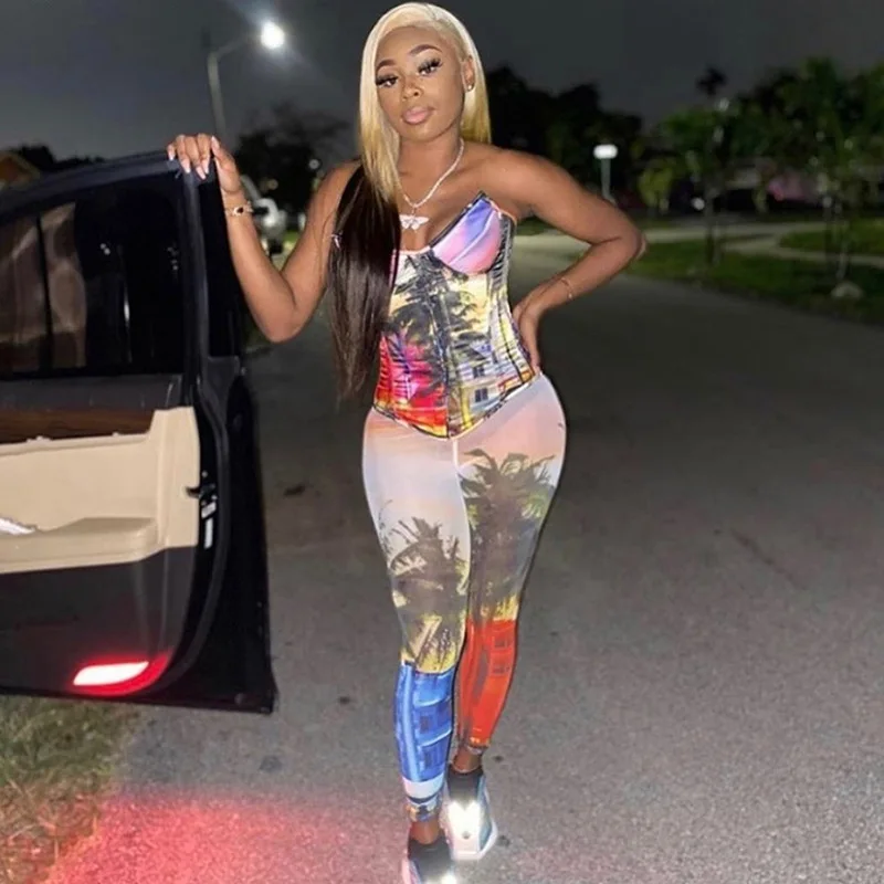 

Aesthetic Printed Strapless Jumpsuit Streetwear Sexy Bodycon Corset Long Ladies Jumpsuit Women Backless Sleeveless Playsuit