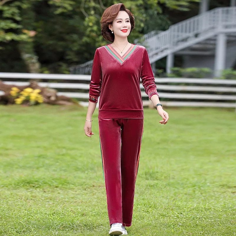 Mid Age Women's Tracksuit Spring Autumn Sports Pants Suit For Female 2021 Fashion Casual Mother Sportswear Clothing W70088