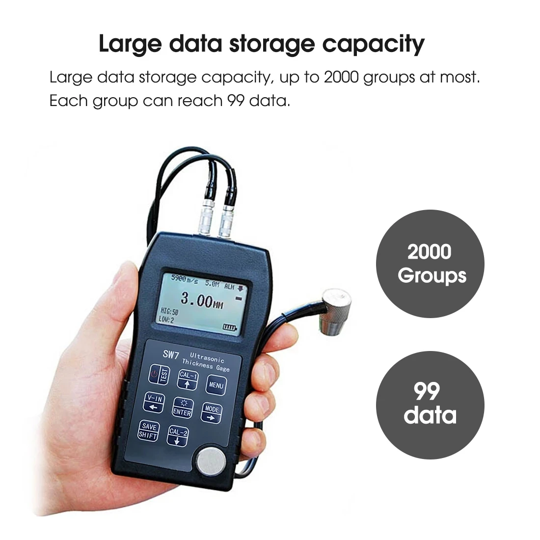 

Portable Digital Ultrasonic Thickness Gauge Meter Tester SW7 For Metal With through coating function ( 3 mm ~ 25mm)