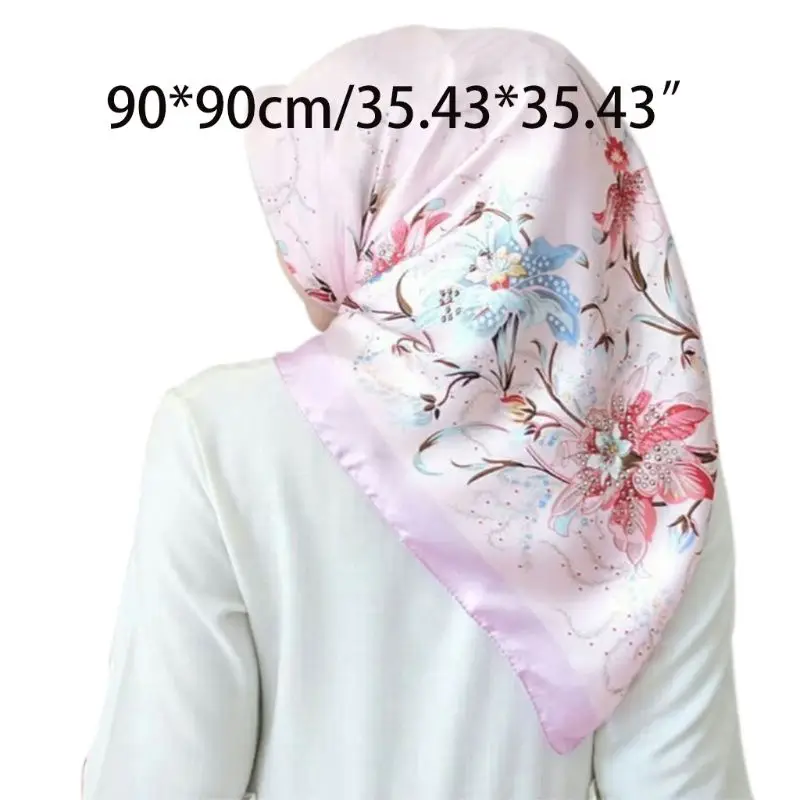 

Imitation Silk Satin Women Luxury Large Square Scarf Vintage Floral Leopard Print Multifunction Head Wrap Hijab Shawl