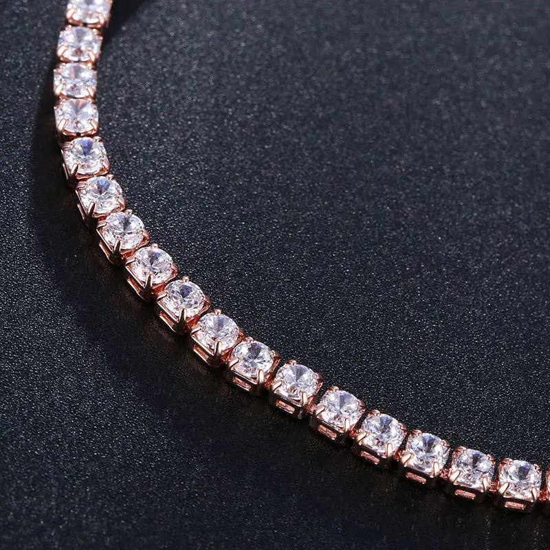 4 мм кубический цирконий теннисные браслеты для женщин розовое золото серебряный цвет браслет CZ Шарм