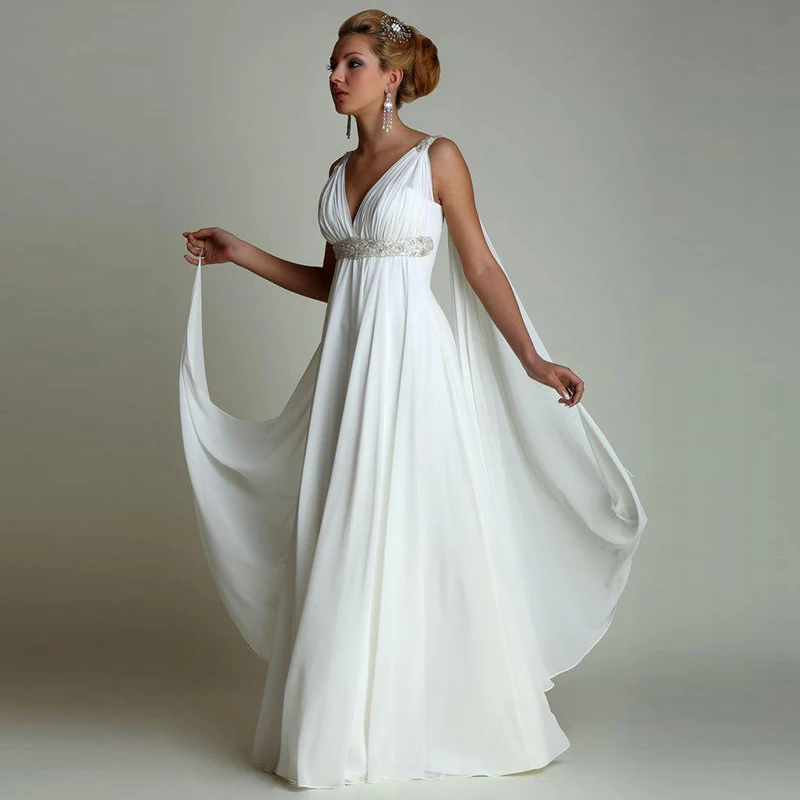 Греческие Свадебные платья с поездом Watteau A Line 2020 длинные Chiffon Grecian пляжные