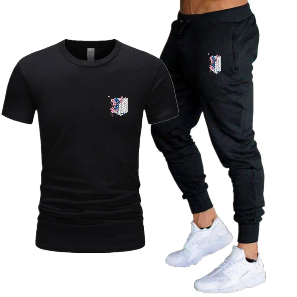 

Hot-Selling Summer T-Shirt Pants Set Casual Brand Fitness Jogger Pants T Shirt Hip Hop Fashion Men's Tracksuits