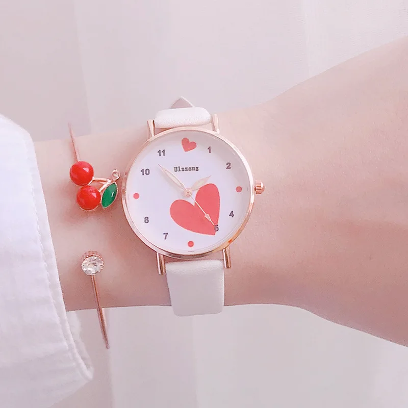 Простые часы Love популярные для девочек с кожаным ремешком милый детский браслет
