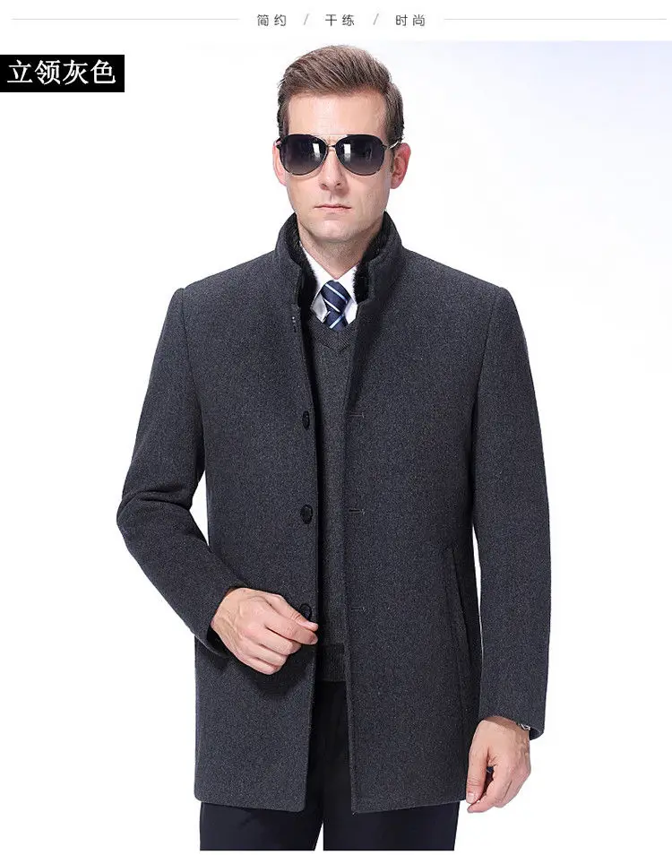 

High-end Cashmere Coat Winter Rabbit Collar Thicken Outerwear Fashion Trench Jacket Male Business Men's Overcoat