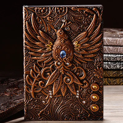 Red bronze relief 3D записная книжка с винтажным тиснением Феникс, Дневник для путешествий, записная книжка, кожаный подарок, библейская школа планирования, офис - Цвет: Red bronze relief