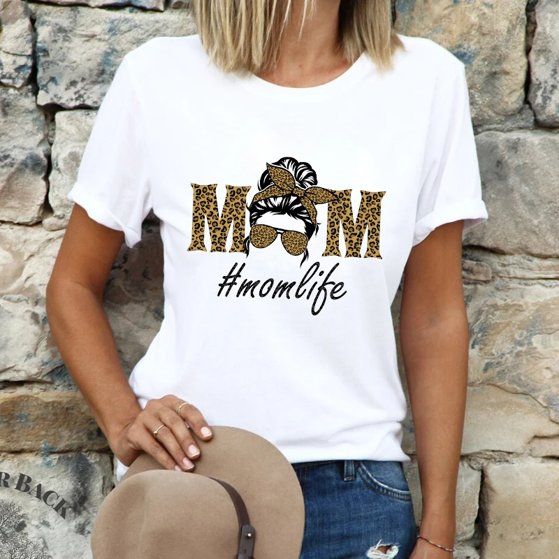 Женская модная прическа с коротким рукавом Повседневная футболка принтом