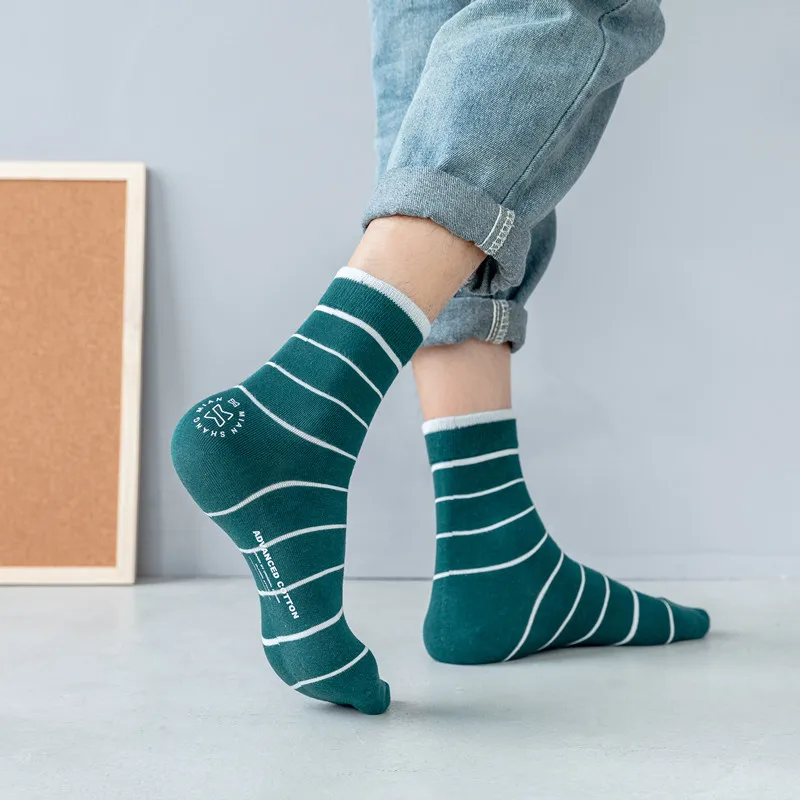 10 пар японских одноцветных мужских носков в полоску с буквенным принтом